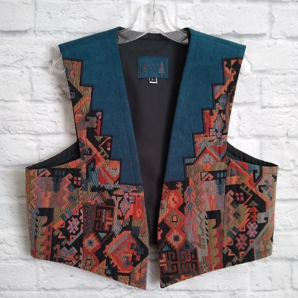 80's Vintage Style Embroidered Southwest Vest